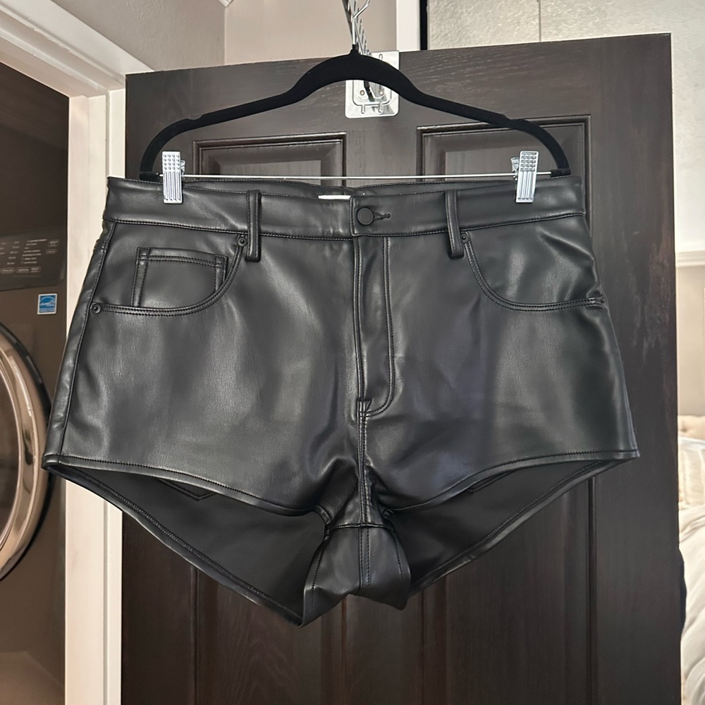 Good American | High Waist Black Vegan Leather Shorts | 35